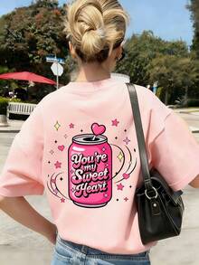 少女夏季韩流风格汽水罐图案时尚上衣 - 粉色 - 查看 3