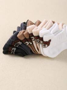 10/5 Pairs Random Cute Bear Print Baby Socks, Extended Non-Slip Heel Design, Super Soft Elastic Breathable, Suitable For 0-36 Months Toddlers Daily Wear & Back To School, Boys' Crawling Socks, Non-Slip Socks, Bear Socks, Back To School Children Gift Set - Multicolor - View 4