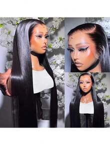 180 % densitet Svart rakt blandat hår 13x4 Lace Front-peruker Lång svart rakt värmebeständigt hår Peruker för kvinnor Mocha svart silkeslent rakt blandat hår Peruker med mänskligt hår 13*4 transparent lace Frontal peruk Brunt rakt hår Peruker - Natur & Svart - Visa 6