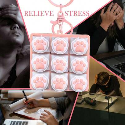 声音键盘减压玩具，手指按压键盘缓解压力，声音键盘点击器，适用于办公室、学校、旅行，焦虑键盘钥匙扣礼物（黑色透明猫爪图案）