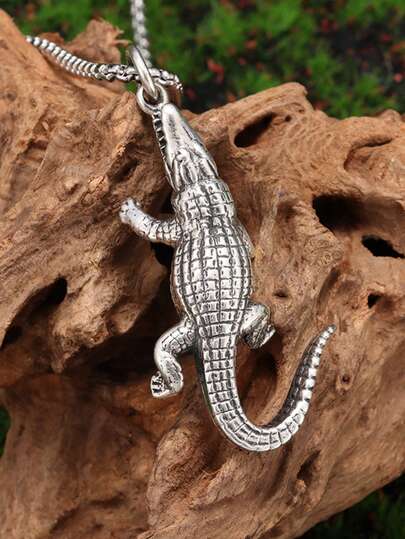 1 pieza Collar con colgante de lagarto/cocodrilo de estilo retro punk dominante para hombres, accesorio de joyería de motocicleta y hip-hop