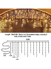8 Modes LED Icicle Lights, 9.8ft Hanging Fairy Lights - 96 LED Icicle Lights String, USB Powered, Suitable For Indoor/Outdoor Decor, Great For Christmas, Wedding, Thanksgiving, Halloween And New Year Celebrations - Multicolor - View 12