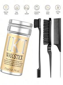 ikt Hair Wax Stick Set, Includes Styling Brush And Pointed Comb - Strong Hold Hair Wax For Slicked Back Hairstyle, Frizz Control, Hair Shaping, Braiding, And Daily Hair Care - 4-piece Black - View 3