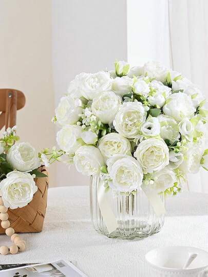 1支仿真牡丹花束，仿真丝质牡丹，适用于春季装饰、婚礼装饰、书桌、卧室、办公室等场所，可作花卉摆设，是情人节和母亲节的理想礼物，也适合用作餐桌摆饰、节日派对装饰、花园、客厅或家居装饰。