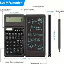3-In-1 Scientific Calculator With Writing Pad, 10-Digit Dual Power (Solar + Battery) Foldable Student Calculator, Portable With Notebook Math Calculator - A - View 4