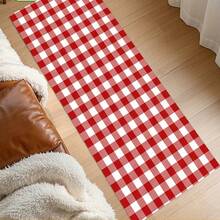 1pc Red Plaid Vibrant Kitchen Rug, Kitchen Mat, Kitchen Carpet, Classic Checkered Doormat, Small Rug, Carpet, Runner Rug, Floor Mat, Home Decor, Area Rug, Outdoor Mat, Home Decor, Area Carpet, Bedroom Rug, Washable Carpet - Multicolor - View 5