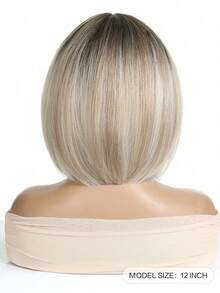 1pc Short Wavy Synthetic Hair Wig With Bangs, Natural Black Color, For Women - Blonde Ombre - View 6