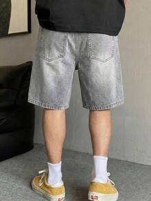 Denim Shorts, Straight Leg Knee Length Shorts, Cotton Ripped Denim Shorts, Casual Streetwear Jeans, Versatile For Daily Commute And Summer Wear - Grey - View 3