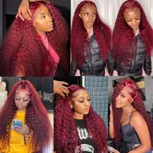 13x6 99j Burgundy Lace Front Wigs Human Hair 250 Density Deep Wave Lace Front Wigs Human Hair Pre Plucked Red Wine Curly Human Hair Wig 13x4 HD Frontal Glueless Colored Wet And Wavy Loose Water Wave For Women - S99J - 查看 4