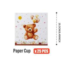 25pcs Teddy Bear Themed Disposable Tableware Set, Including Plates, Napkins, Cups, Suitable For Birthday, Wedding, Party, Family Picnic - Multicolor - View 9