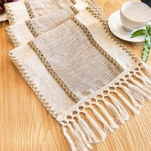 Black Striped Table Runner, Dual-Color Woven Tassel Table Runner, Rustic Style Woven, Suitable For Home And Dining Table Decor - Multicolor - View 9