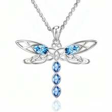 1件女士时尚吊坠项链，蜻蜓造型，优雅别致，锁骨链，寓意祝福与守护，镶嵌合成立方氧化锆，925纯银材质，适合情人节、母亲节、婚礼季等场合，低致敏性 - 蜻蜓造型 - 查看 4