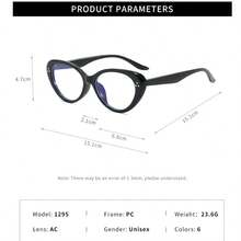 1pc New Cat Eye Rivet Non-Prescription Glasses Glasses, Fashion & Versatile - Black - View 4