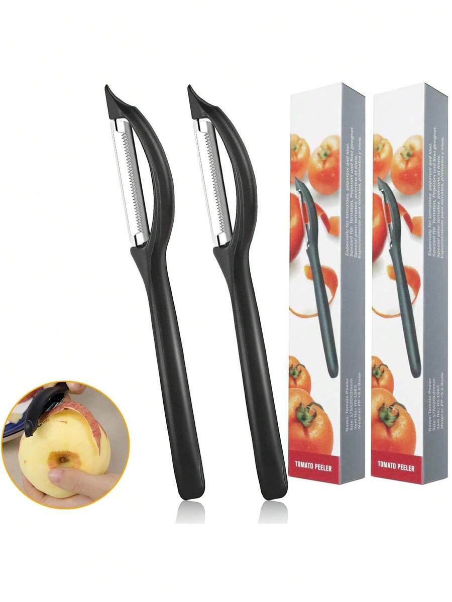 1/2 piezas Pelador de verduras, tipo universal con borde dentado, pelador de patatas con caja, apto para tomate y pelador de frutas como manzana, equipo de camping, artículos esenciales de camping - Multicolor - Ver 1