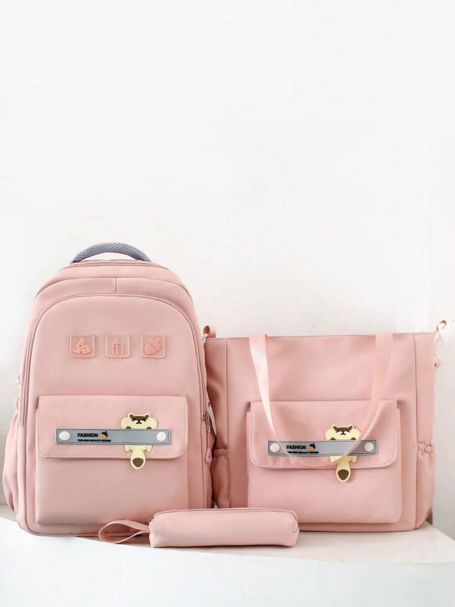 New Back To School Casual Short Trip Backpack, Large Capacity Fits Laptop, Fashion Versatile Commuter Backpack Set - Pink - View 1