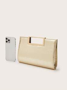 AIBBYDAR Women's Evening Bag, Handbag, Metal Handle, Fashion, Minimalist, Gold, Glossy, Suitable For Evening Gowns, Portable Cosmetic Bag, Small Square Bag, Detachable Shoulder Strap, Ball, Party, Wedding Season, Holiday Gathering - 金色 - 查看 5
