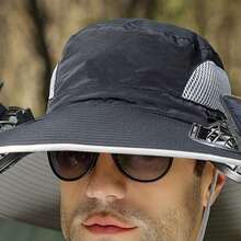 Outdoor Wide Brim Sun Hat with 2 Solar Fan Sun Bucket Hat for Men Women Bucket Fishing, Beach Hat with Fan Built in - Negro - Ver 3
