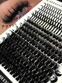 16 Rows Lash Clusters With Spikes & Bottom Lashes Fluffy Volume 284 Pcs Manga Natural Spiky Cluster False Eyelashes Fairy Cluster Lashes Wispy Manga Lash C/D Curl Individual 100D Anime Mink Lashes Extensions Full Pack DIY At Home - màu đen - Xem 6