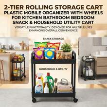 2-Tier Rolling Plastic Storage Cart With Wheels Mobile Organizer Perfect For Kitchen Bathroom Bedroom Laundry Pantry Garage Office Dorm Snack & Household Utility Cart Portable Space Saving Multi-Purpose Sturdy Lightweight Easy Assembly - Multicolor - View 5