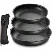 4 Piece Frying Pans Sets Non Stick, Kitchen Cookware Sets, Induction Pan Set For RV Set, Pans With Detachable Handle, Black, Dishwasher Friendly Oven Friendly, PFOA Free - Black - View 9