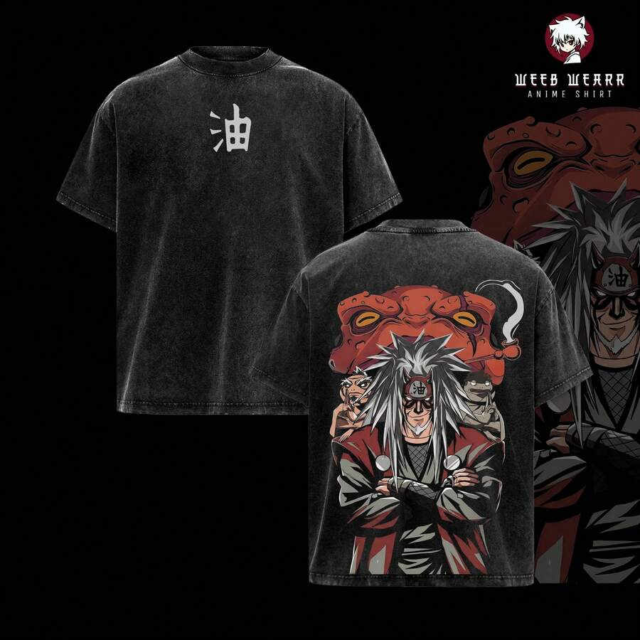 Maestro Jiraiya, Camiseta Vintage Lavada Oversize de , Camiseta Gráfica de Anime Manga, Ropa de Calle de Algodón Pesado, Regalo de Anime Japonés, Merch de - Negro - Ver 1