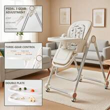 Nawahev 2-In-1 Baby High Chair For Dining Table, Toddler Booster Seat, Adjustable Height & Reclining Backrest, Foldable & Portable, PU Cushion, Lockable Wheels - White - View 5