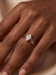 1 Stück eleganter V-förmiger funkelnder Zirkonia-Ring, 925er Sterling-Silber, Geschenk für modebewusste Frauen, geeignet für Bälle, Zusammenkünfte und Partys - Gebogener Öffnungsring - Übersicht 8