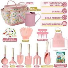 Gardening Set 14Pcs Gardening Tools For With Tote BagWatering Can Shovel Apron Garden Book And More Educational STEM Learning Outdoor For Toddlers Boys Girls PinkChildren's Growth Games, Fun And Joyful, Essential For Childhood - Pink - View 3