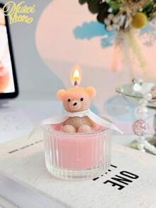 Bộ 1/4 nến thơm hình gấu Teddy sang trọng trong hũ thủy tinh | Nến sáp đậu nành màu kem (Trắng/Xanh dương/Hồng) kèm ruy băng | Đồ trang trí nhà cửa thơm mát, món quà độc đáo dành cho nữ/thiếu nữ nhân dịp sinh nhật, quà tặng đám cưới và quà tặng ngày lễ. - Nhiều màu - Xem 9