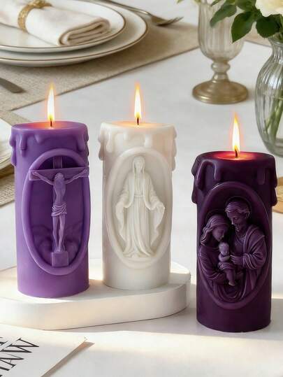 1 szt. Forma na świecę cylindryczną w kształcie Świętego Jezusa – odporna na ciepło i łatwa w czyszczeniu, do świec/mydła aromaterapeutycznego, forma silikonowa do dekoracji wnętrz o tematyce religijnej