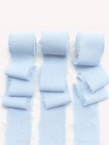 1roll/2rolls - 6 Yards Handmade Tassel Chiffon Ribbon, 1.5 Inch X 7 Yards Ribbon Set For Wedding Invitations, Bridal Bouquets, Gift Wrapping, DIY Crafts - Blue - View 12