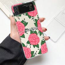 Flower Pink Rose Floral Pattern Transparent Phone Case Compatible With Samsung Z /Flip6/Flip5/Flip4/Flip3 Featuring A Clear Cover - Multicolor - View 1