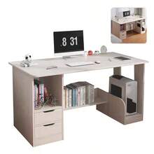 Escritorio moderno de estilo minimalista con dos cajones, escritorio para computadora en casa - Negro - Ver 12