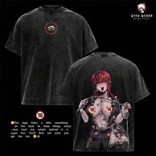 Anime Makima Oversized Tee – Vintage Washed Unisex T-Shirt, Retro Anime Streetwear, Graphic Manga Shirt Gift For Fans - màu đen - Xem 1