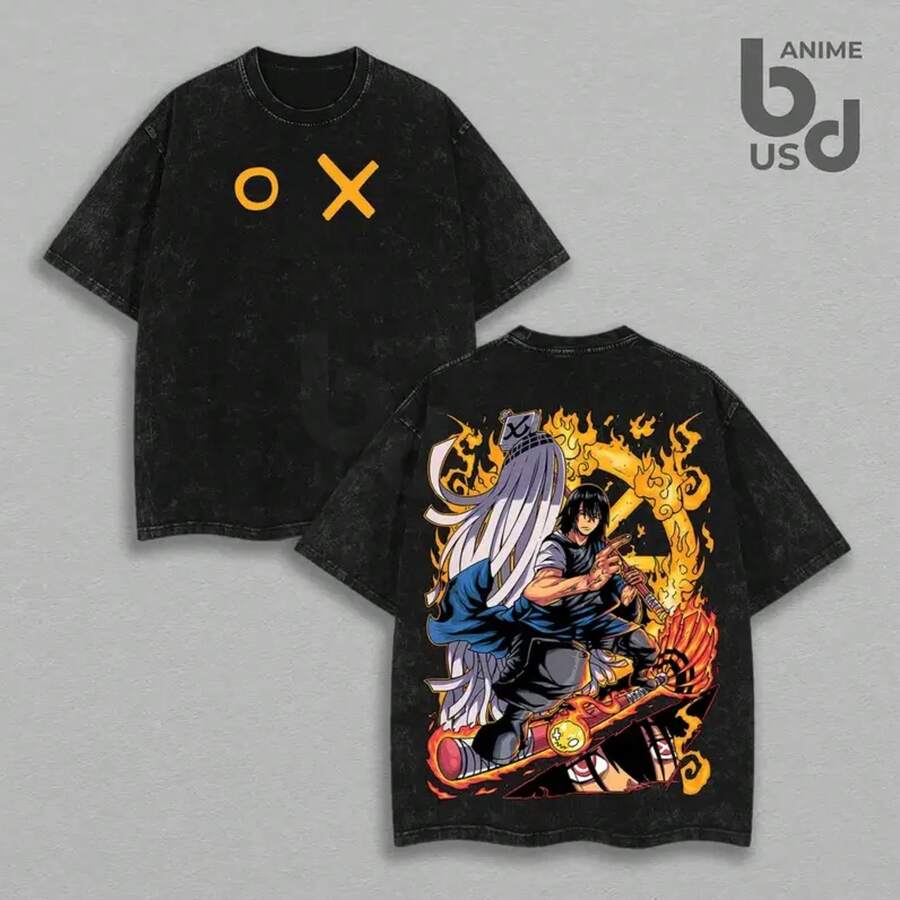 Benimaru Fire Force Season 3 Oversize Unisex Cool Anime T-Shirt Washed, Double Printed Streetwear Graphics Tee, Design Shirt Anime Merch Summer Fashion Urban Outfit Clothes Top - màu đen - Xem 1