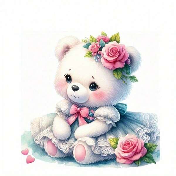 1pc/2pcs/3pcs Cute Bear In Princess Dress Iron-On Transfer Stickers, Creative Animal & Floral Pattern Heat Press Transfers Suitable For Jackets, T-Shirts, Bags, Pillows, Hats And Other Decorations