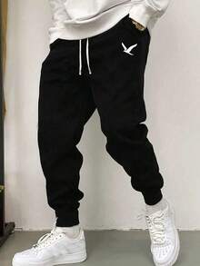 1pc Men's Casual Sweatpants, Loose Fit, Suitable For Jogging, Home & Outdoor Activities, Also Can Be Wedding Gift. Made Of 100% Polyester Fabric, With Drawstring Waistband For Adjustable Size, Multiple Colors Available. - Black - View 1