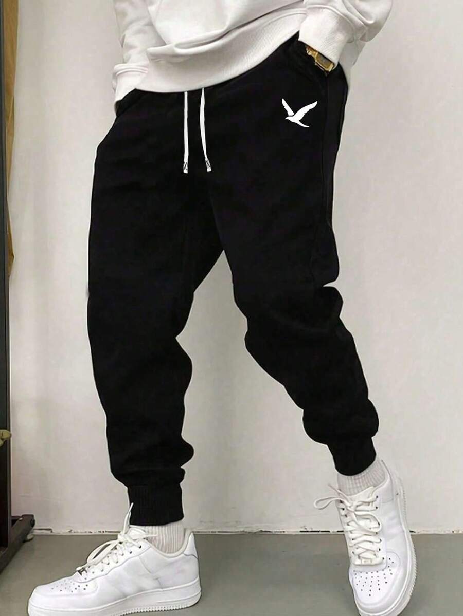 1pc Men's Casual Sweatpants, Loose Fit, Suitable For Jogging, Home & Outdoor Activities, Also Can Be Wedding Gift. Made Of 100% Polyester Fabric, With Drawstring Waistband For Adjustable Size, Multiple Colors Available. - Black - View 1