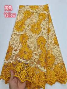 2026 Luxury African Nigerian Net LaceWater Soluble Fabric Green High Quality Mesh French Sequins Tulle Sewing Fabric For Wedding Party 1yard/5yard - A - View 7