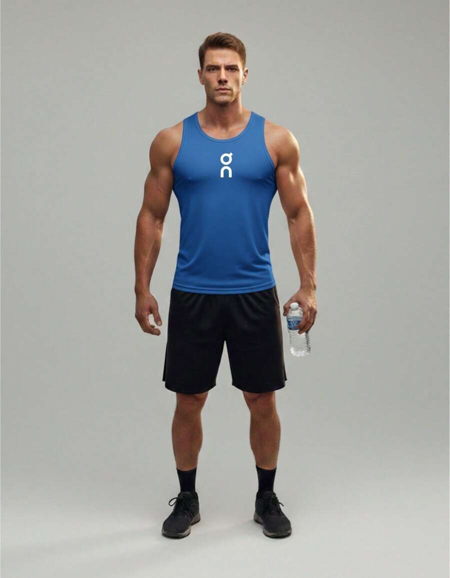 Men's Dry-Fit Tank Top - O/N 01 - Gym, Running, Crossfit, Skateboarding, Basketball - 寶藍色 - 查看 1