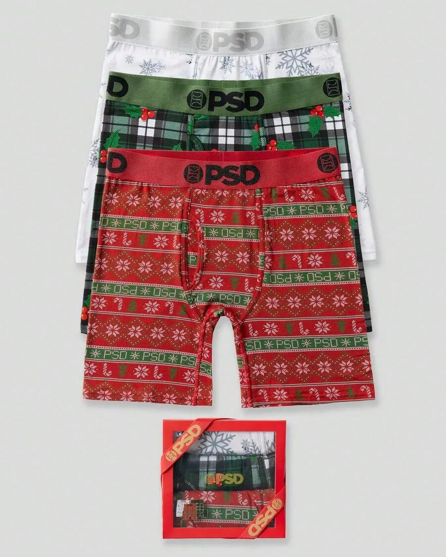 PSD Men's Xmas Modal Boxer Brief 3 Pack - Undewear - Men's Underwear - Men Underwear - Mens Underwear - Red - View 1