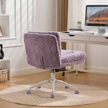 Office Chair With Wide Seat (67 Cm), Faux Rabbit Fur Upholstery, Metal Base, Swivel And Adjustable Office Chair, Dressing Table Chair (Purple), DE1875VT - Purple - View 5