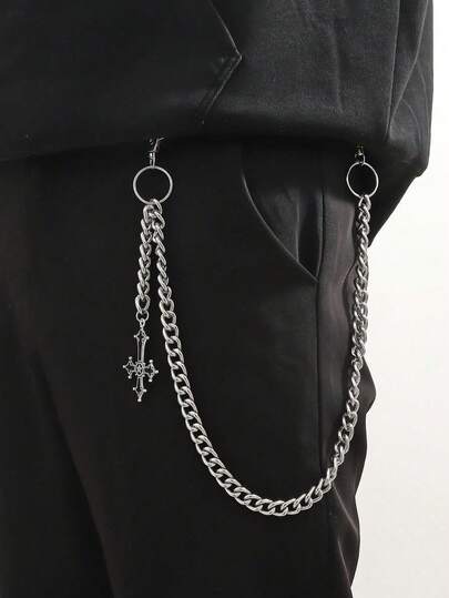 1pc Men's Fashionable Vintage Cross Pant Chain, Single-Layer Versatile Jeans/Suit Accessory Waist Chain, Suitable For Daily Wear