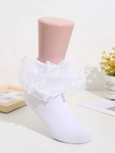 1 par de calcetines de tobillo de baile con ribete de encaje de unicolor para niños/jóvenes, versátiles para fiestas