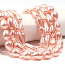 1件水滴形玻璃珍珠优雅珠宝项链串珠饰品，时尚仿珍珠项链 - 粉色 - 查看 5