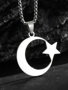 1件新款时尚月亮星星不锈钢吊坠，男女皆宜，气质项链，嘻哈朋克派对饰品，护身符，生日礼物 - 時尚 - 查看 6
