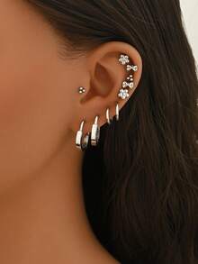 5对/10件套金色时尚耳夹耳环套装，百搭垂坠耳环，适合女性参加节日、音乐会及任何场合。 - 套裝耳環 - 查看 3