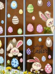 1pc Easter Window Cling Sticker, PVC Rabbit Animal Holiday Room Glass ...