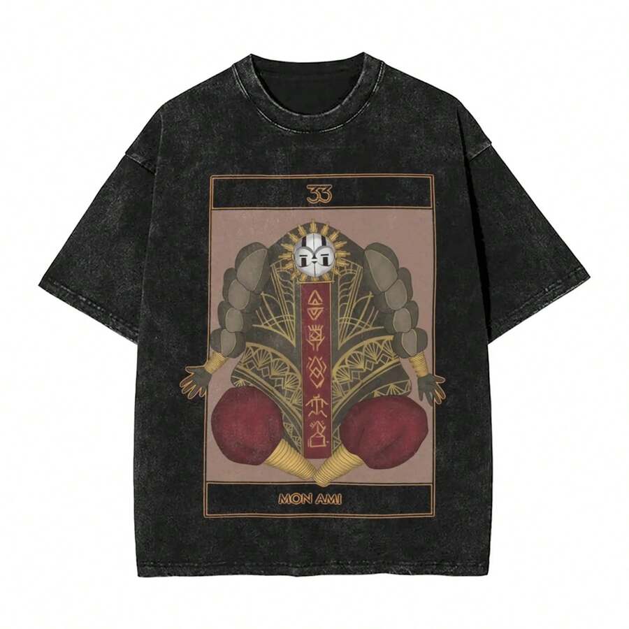Clair Obscur Expedition 33 Gustave Lune Washed T Shirts Streetwear Hip Hop Casual T-Shirt Tee Shirt Men Short Sleeve Oversize - màu đen - Xem 1