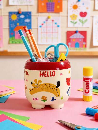 1个可爱卡通铅笔盒（附赠DIY贴纸），美观多隔层塑料笔盒，适合女孩、学生、办公桌使用